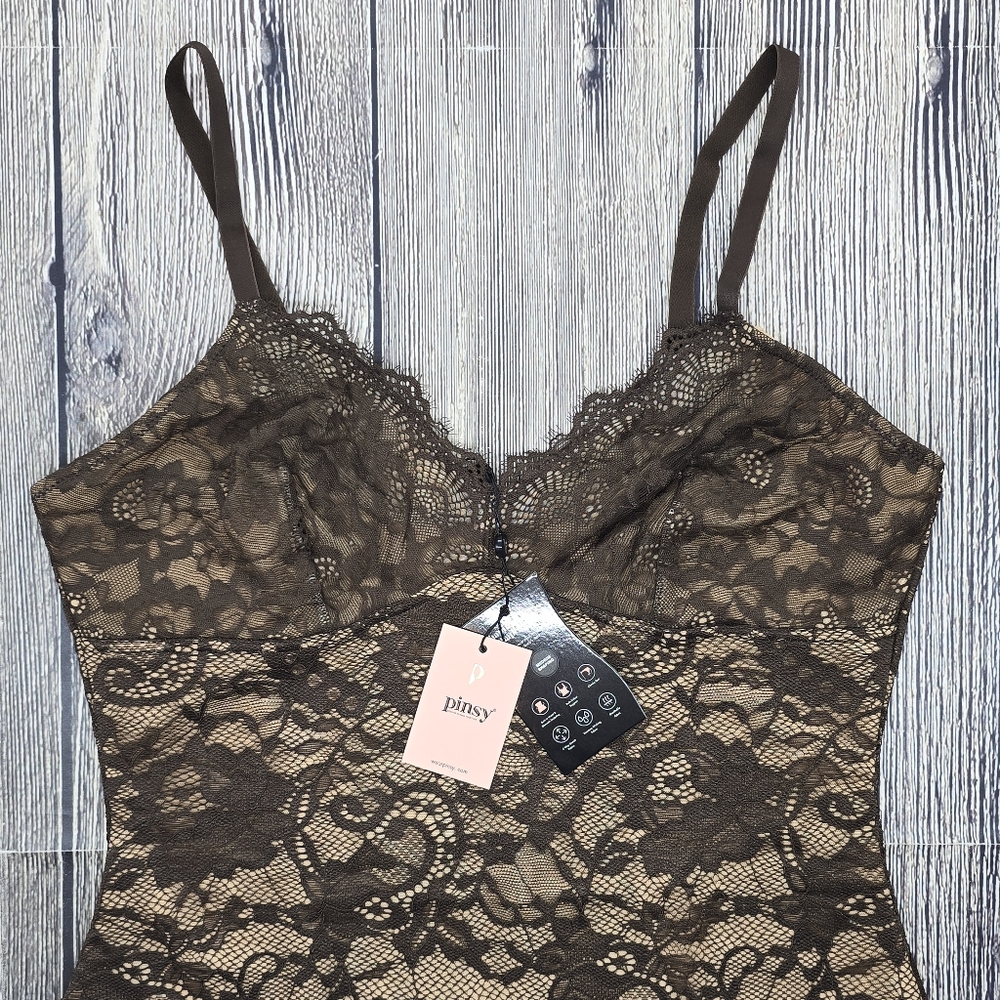 Pinsy NWT Shaping Lace Shape Suit Brown Bodysuit - Picture 4 of 11